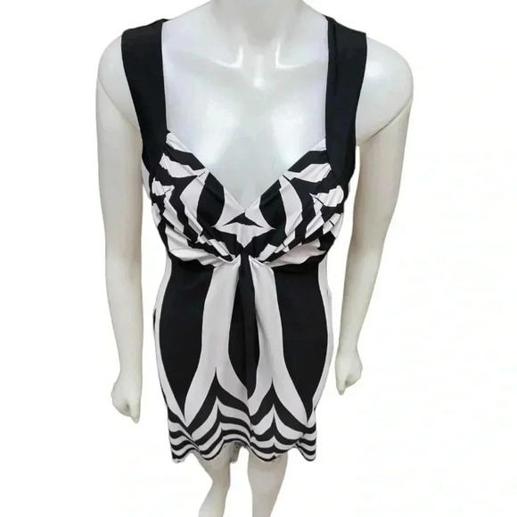 Frank Lyman Black  White Geometric Sleeveless Midi Dress Size 8 - Picture 4 of 10